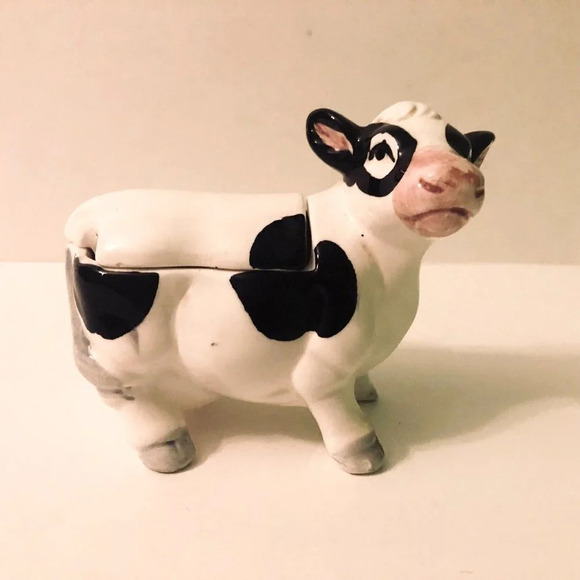 Vintage Ceramic Cow Sugar Bowl Container 4 Inch Long  Figurine - Picture 1 of 14